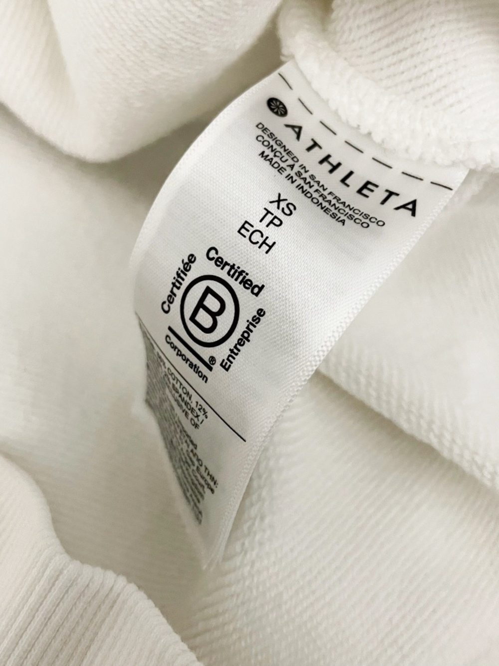 Athleta Women's Cotton Stretch Terry Crop Crew Pullover Sweatshirt Sweater White - Picture 3 of 4